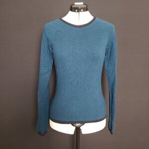 Elie Tahari Cashmere Long Sleeve Sweater Teal/Black Trim Ladies Size S/P